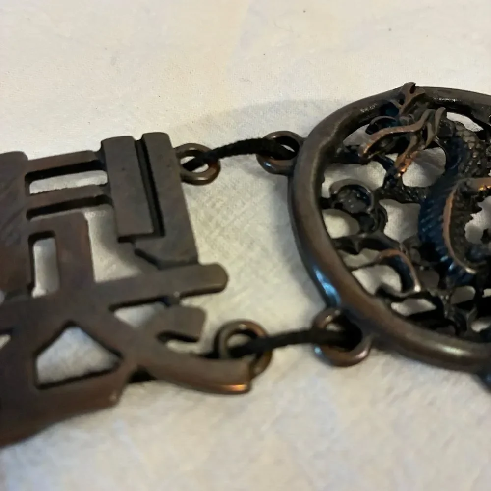 Asian Theme Metalwork Dragon Character Symbols Metal Expandable Belt Size Large